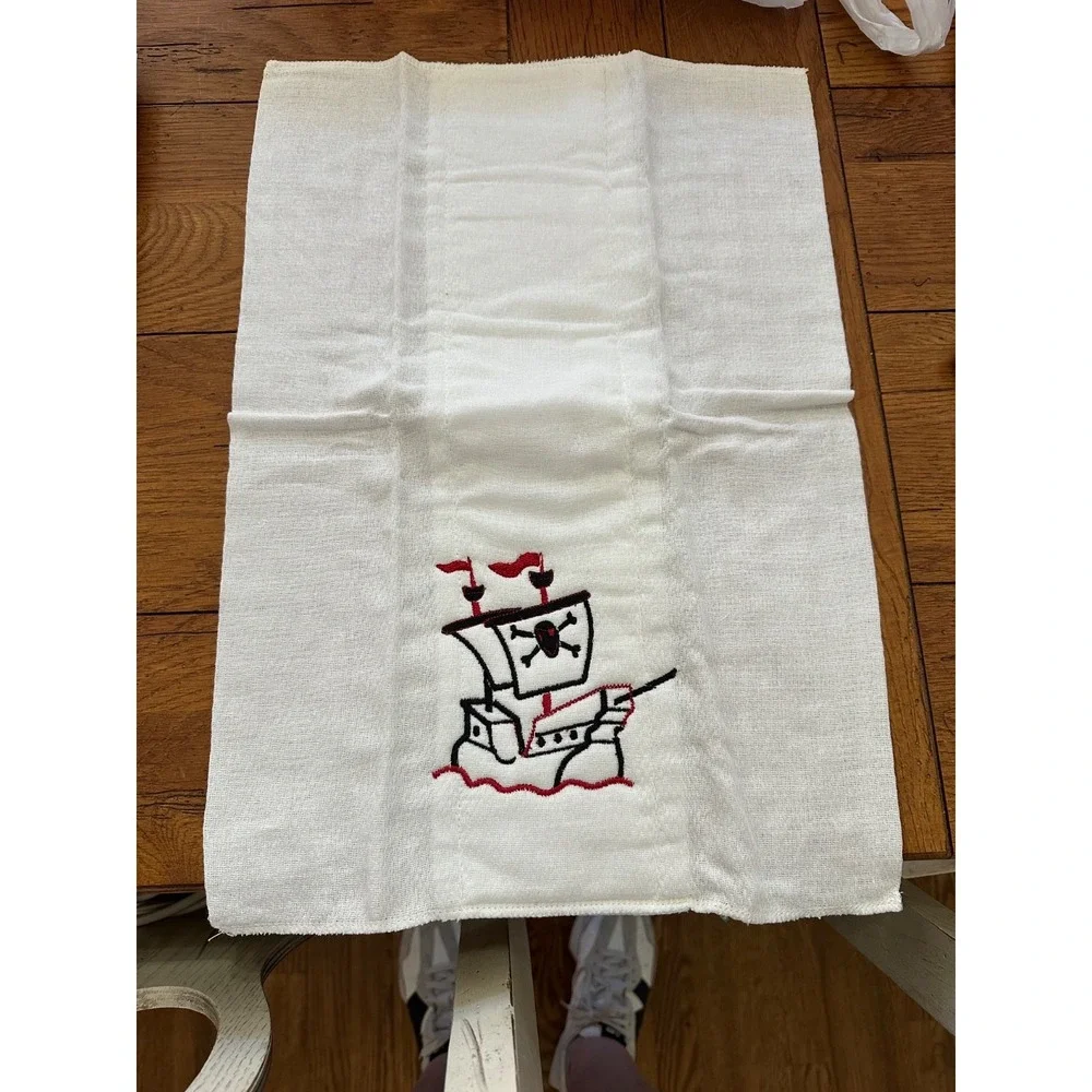 white burp cloth‎ with embroidered pirate ship NEW